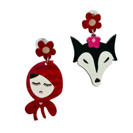 earrings plexiglass wolf and red